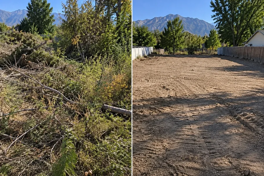 Before and after of a land clearing job in Salt Lake City, Utah