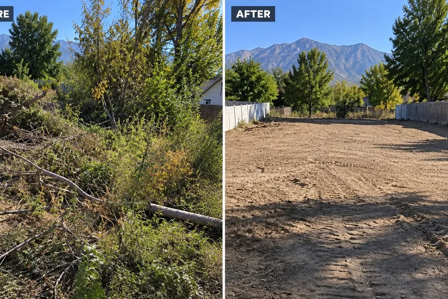 Before and after of a lot clearing job in Utah