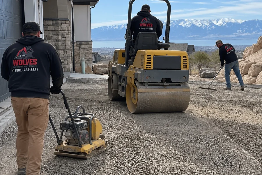 Finished compacted driveway base in Utah