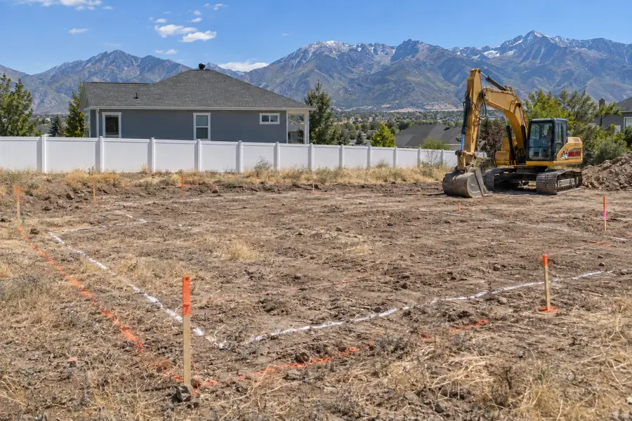 Staked and marked Utah building lot before excavation begins