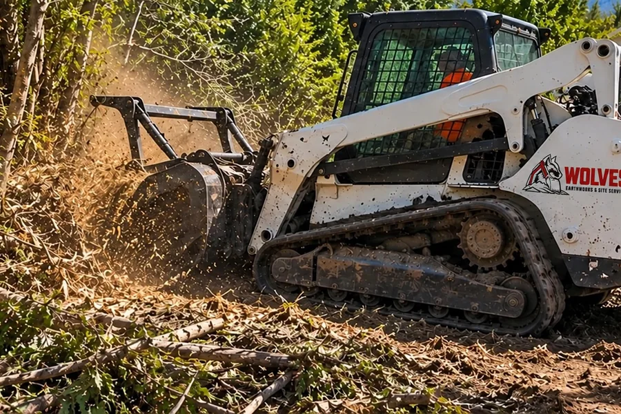 Forestry mulcher grinding brush into mulch on a Utah property