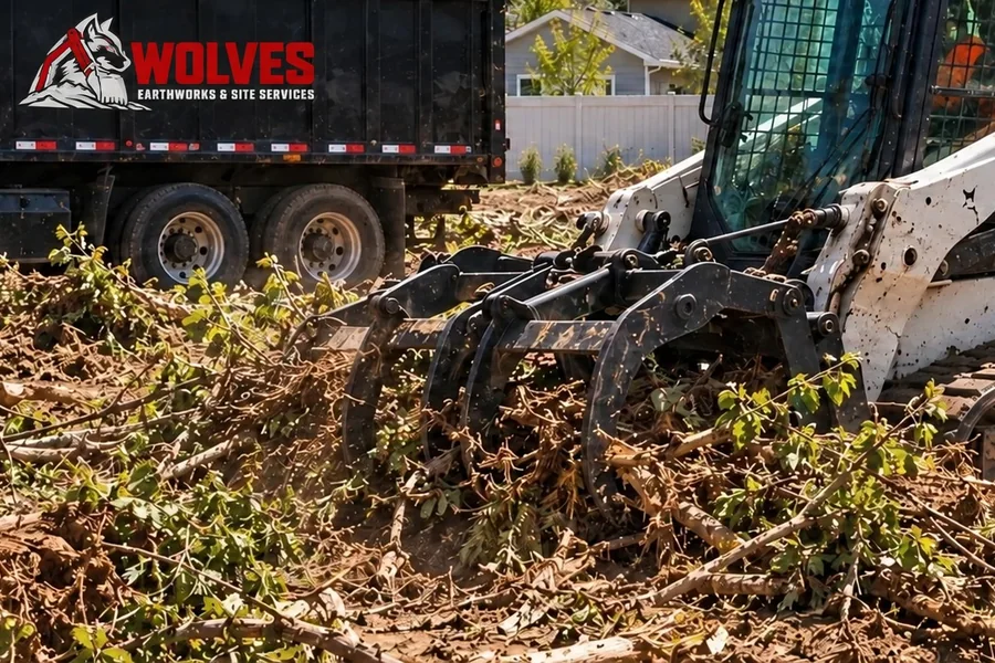 Land clearing in progress on a Utah lot