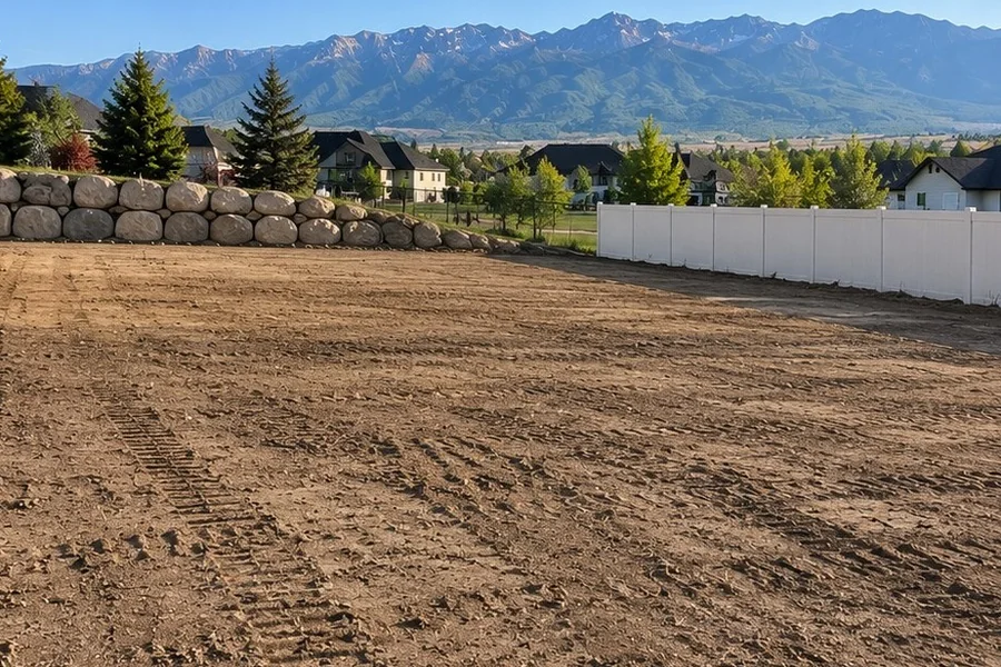 Building pad prepped, compacted and staked, ready for the concrete crew