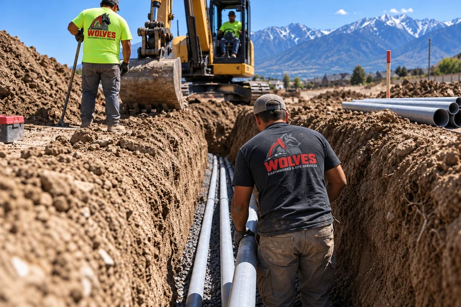 Long conduit run trenched across a Utah property